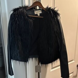 Michael Kors Black Faux-Leather Jacket with Black Faux-Fur Front